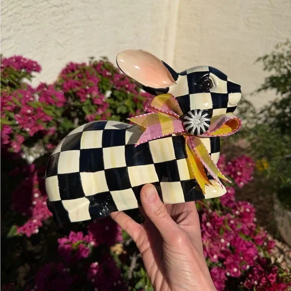 Mackenzie Childs Courtly Check Resting Bunny - Picture 3 of 9